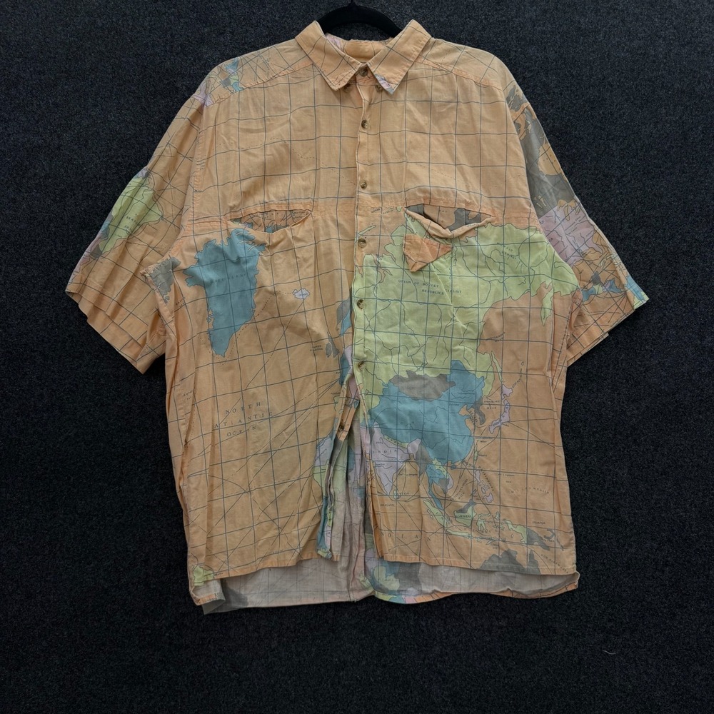 Vintage 90s Venezia Sportswear World Map Print Cotton Button Up Shirt Mens L